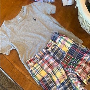 Ralph Lauren boy toddler madras shorts grey shirt